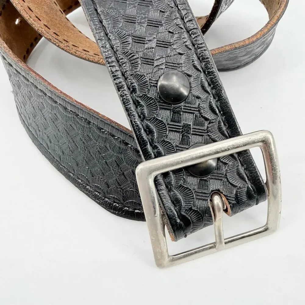 Safrariland Basketweave Leather Mens Belt Sz 36 Police Brass Buckle Model 51